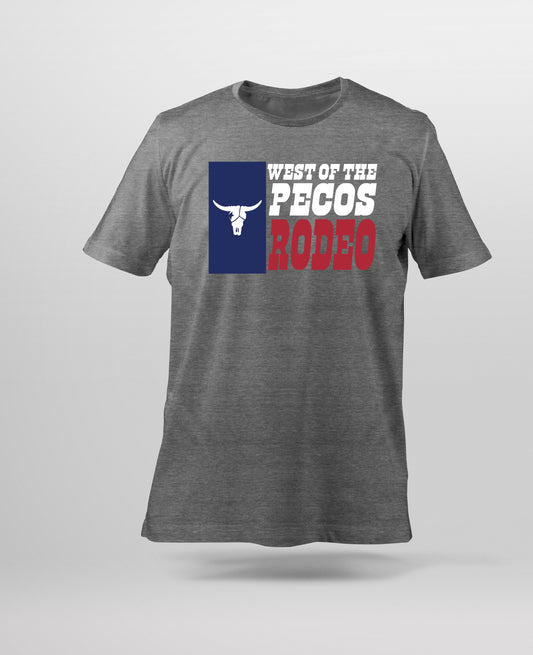 Pecos Rodeo Texas Flag on Dark Grey